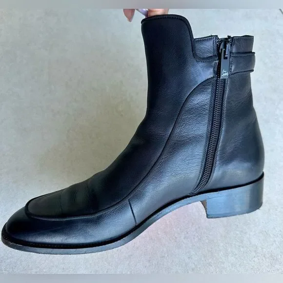 CHRISTIAN LOUBOUTIN Calfskin Ecritoir Black Flat Ankle Boots size 38 - Picture 9 of 12